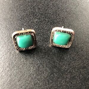 Teal & Silver Coloured Square Stud Earrings